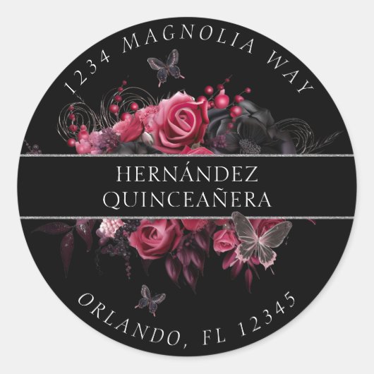 Gothic Pink Red & Black Moody Rücksendeadresse Lab Runder Aufkleber (Vorderseite)