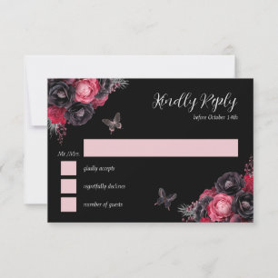 Gothic Pink Rot & Schwarz Moody Quinceañera RSVP Einladung