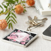 Gothic Pink Skull mit Rose Schlüsselanhänger (Seite)