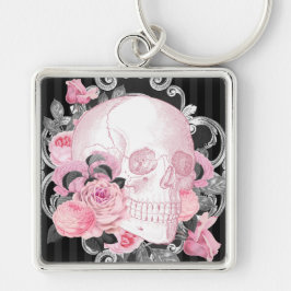 Gothic Pink Skull mit Rose Schlüsselanhänger
