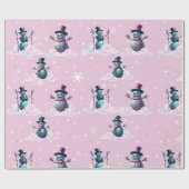 Gothic Pink Snowmen Weihnachtswrapping Paper Geschenkpapier (Flach)