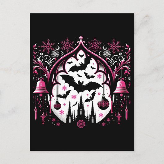 Gothic Pink und Black Christmas Bats Postkarte (Vorderseite)