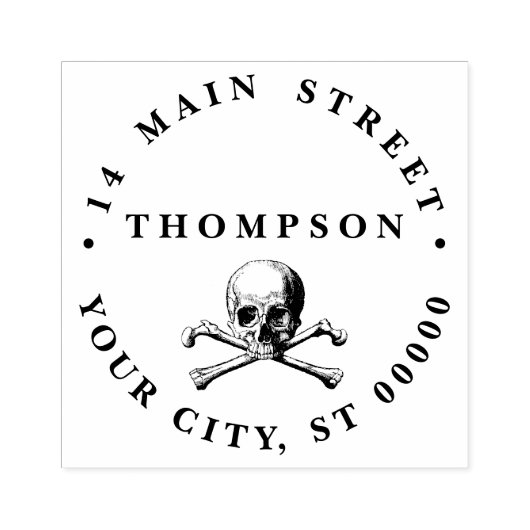 Gothic Pirate Skull Crossbones Name Rücksendeadres Gummistempel (Prägung)