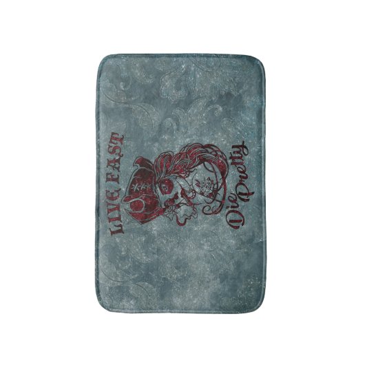 Gothic Pirate Skull Frau Live Fast Die Hübsch Badematte (Vorderseite Vertikal)