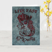 Gothic Pirate Skull Frau Live Fast Die Hübsch Karte (Gelbe Blume)