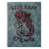 Gothic Pirate Skull Frau Live Fast Die Hübsch Notizblock (Vorderseite)