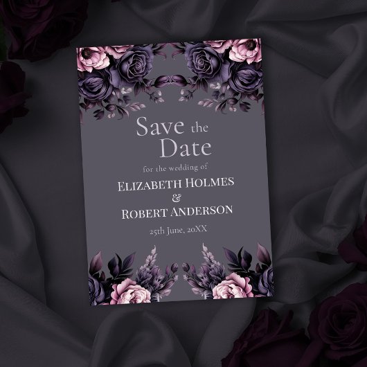 Gothic Plum Floral Save the Date Einladung
