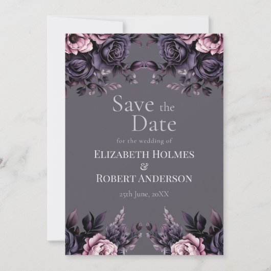 Gothic Plum Floral Save the Date Einladung (Vorderseite)