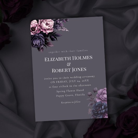 Gothic Plum Floral Wedding Invitation Einladung