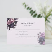 Gothic Plum Floral Wedding RSVP Card (Stehend Vorderseite)