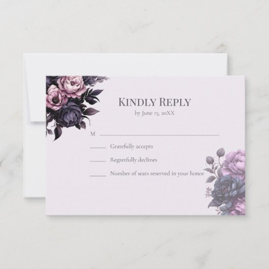 Gothic Plum Floral Wedding RSVP Card Karte (Vorderseite)