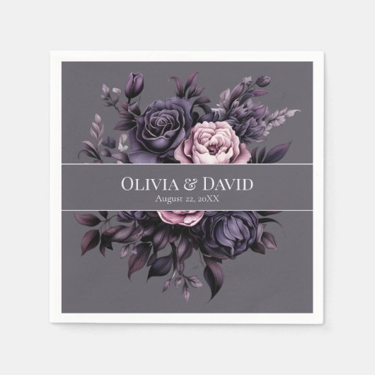 Gothic Plum Florale Hochzeitsservietten Serviette (Vorderseite)