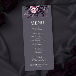 Gothic Plum Florales Hochzeitsmenü Menükarte