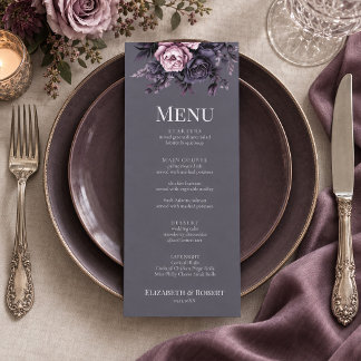 Gothic Plum Florales Hochzeitsmenü Menükarte