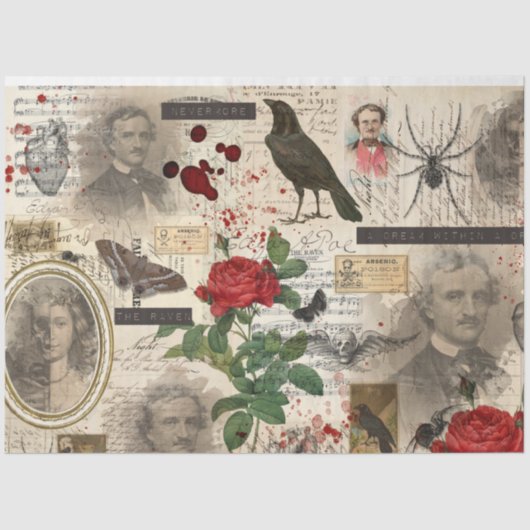 Gothic Poe Halloween Death & Ephemera Tissue Seidenpapier (Vorderseite)