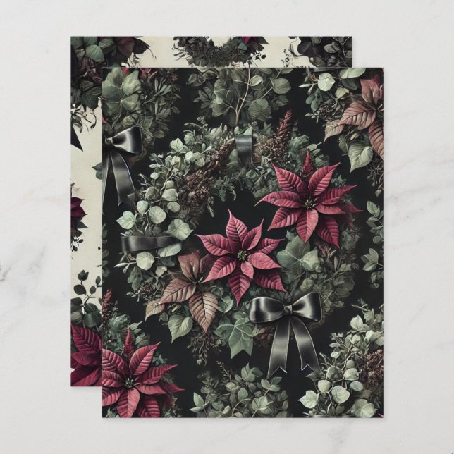 Gothic Poinsettia Wreaths Festive Scrapbook Paper (Vorne/Hinten)