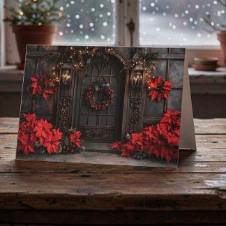 Gothic-Poinsettien-Weihnachtstür-Holiday-Karte Feiertagskarte