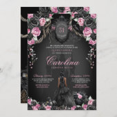 Gothic Princess Quinceañera Black & Pink Halloween Einladung (Vorne/Hinten)
