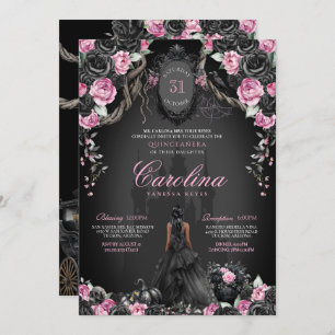 Gothic Princess Quinceañera Black & Pink Halloween Einladung