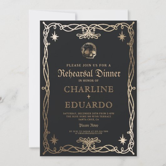 Gothic Probe Dinner Black Gold Einladung (Vorderseite)