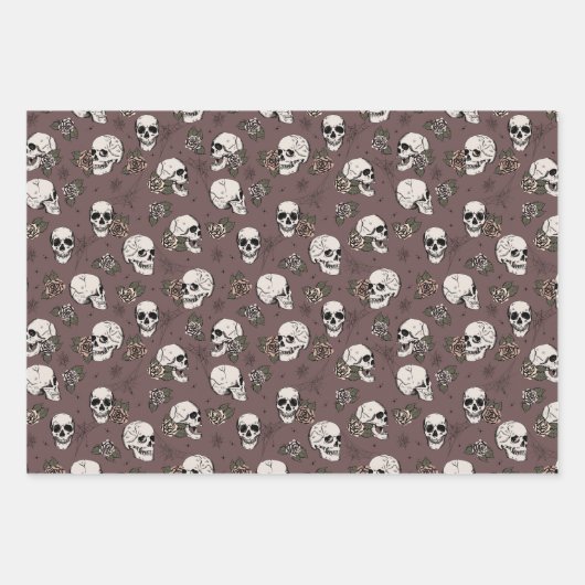 Gothic Pum Lila Skulls and Stripes Halloween Geschenkpapier Set (Vorderseite 3)