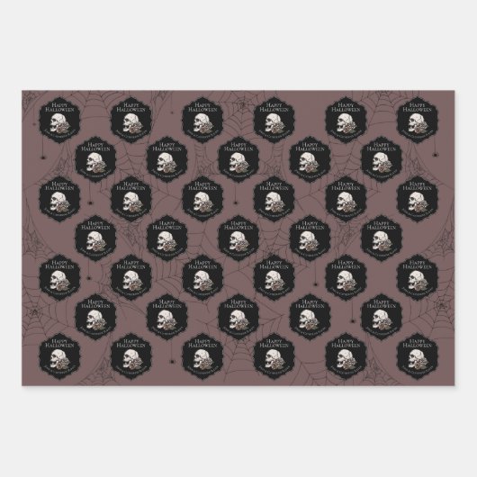 Gothic Pum Lila Skulls and Stripes Halloween Geschenkpapier Set (Vorderseite)