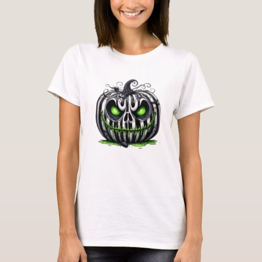 Gothic Pumpkin Skull Halloween T - Shirt (Vorderseite)