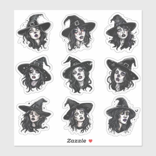 Gothic Punk Halloween Hexe Aufkleber (Blatt)