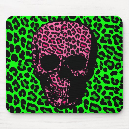 Gothic Punk Totenkopf Grün Pink Leopardendruck Mousepad (Vorne)