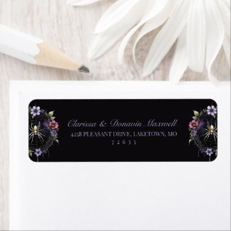 Gothic Purple Floral Spider Web Return Address