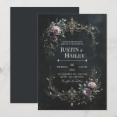 Gothic Purple Rose Gold Filigree Wedding Einladung (Vorne/Hinten)
