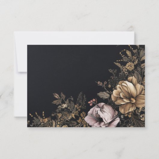 Gothic QR Code Floral Black Wedding RSVP Karte (Rückseite)