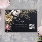 Gothic QR Code Floral Black Wedding RSVP Karte