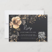 Gothic QR Code Floral Wedding RSVP Karte (Vorderseite)
