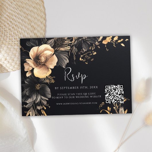 Gothic QR Code Floral Wedding RSVP Karte