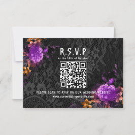 Gothic QR Code Lila Blumenverheiratung RSVP Karte
