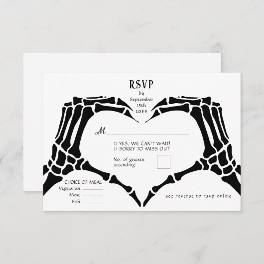 Gothic QR Code Skeleton Hands bis zum Tod Hochzeit RSVP Karte (Vorne/Hinten)