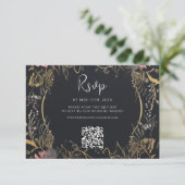 Gothic QR Code Skull Floral Wedding RSVP Karte (Stehend Vorderseite)