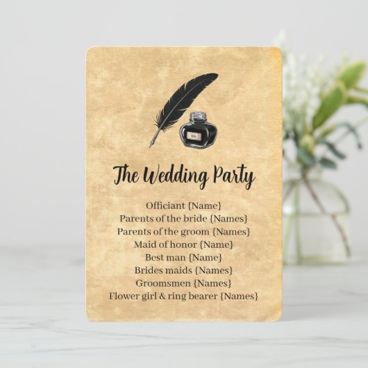Gothic Quill Hochzeitsprogramm Programm (Stehend Vorderseite)
