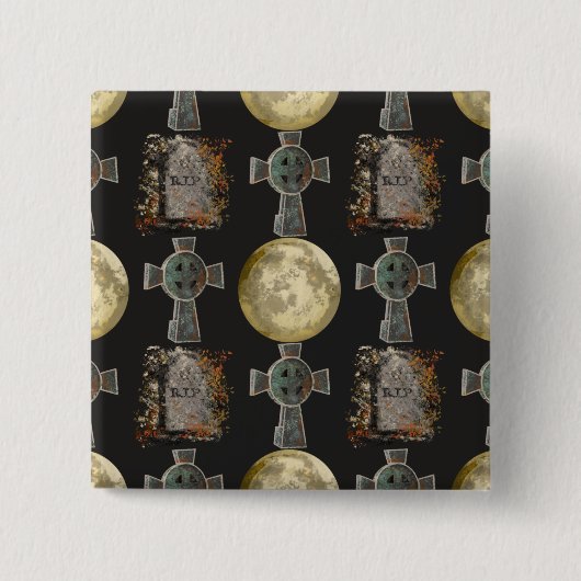 Gothic R.I.P. Headstone Celtic Cross Vollmond Art Button (Vorderseite)