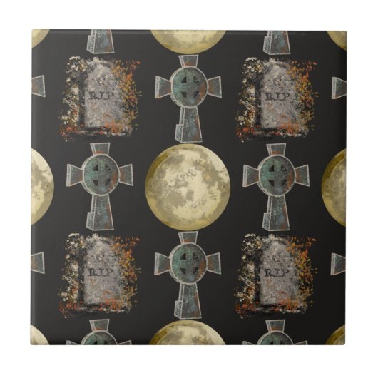 Gothic R.I.P. Headstone Celtic Cross Vollmond Art Fliese (Vorderseite)