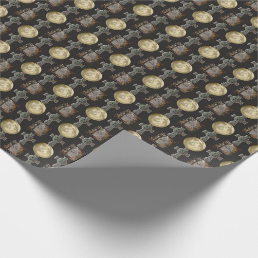 Gothic R.I.P. Headstone Celtic Cross Vollmond Art Geschenkpapier (Ecke)