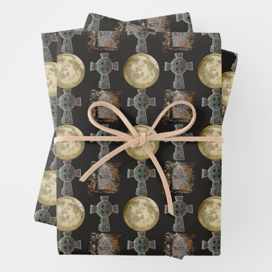 Gothic R.I.P. Headstone Celtic Cross Vollmond Art Geschenkpapier Set (Beispiel)