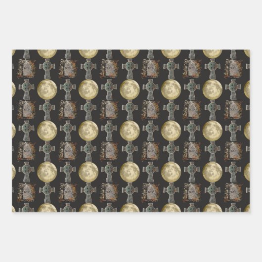 Gothic R.I.P. Headstone Celtic Cross Vollmond Art Geschenkpapier Set (Vorderseite)
