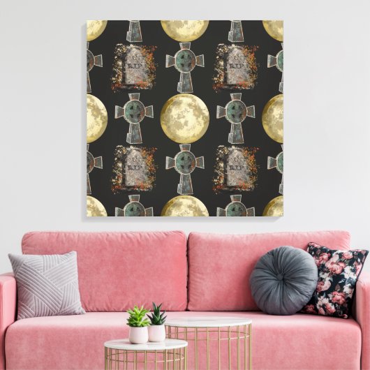 Gothic R.I.P. Headstone Celtic Cross Vollmond Art Leinwanddruck (Insitu (Wohnzimmer))