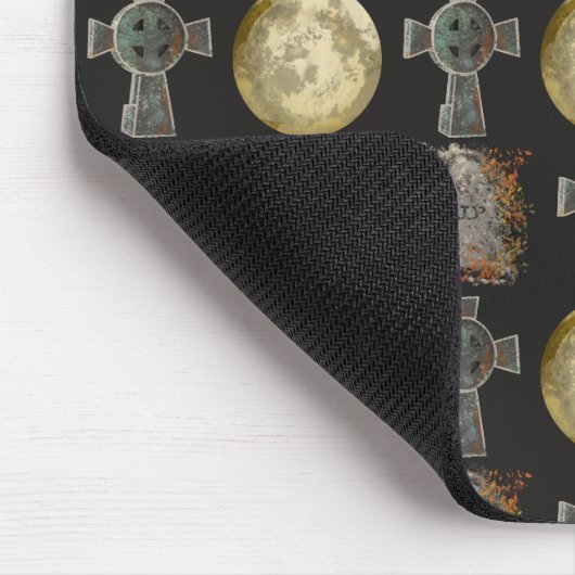 Gothic R.I.P. Headstone Celtic Cross Vollmond Art Mousepad (Ecke)