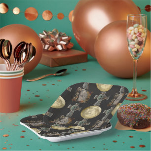 Gothic R.I.P. Headstone Celtic Cross Vollmond Art Pappteller