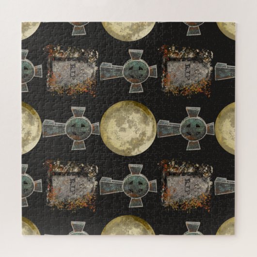 Gothic R.I.P. Headstone Celtic Cross Vollmond Art Puzzle (Horizontal)