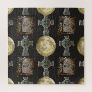 Gothic R.I.P. Headstone Celtic Cross Vollmond Art Puzzle