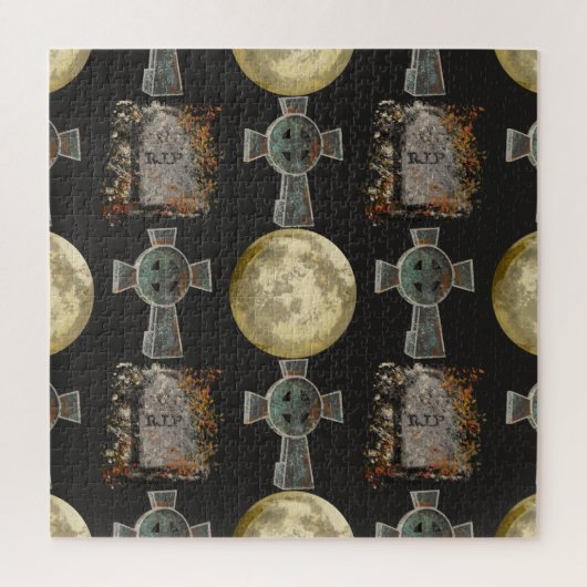Gothic R.I.P. Headstone Celtic Cross Vollmond Art Puzzle (Vertikal)